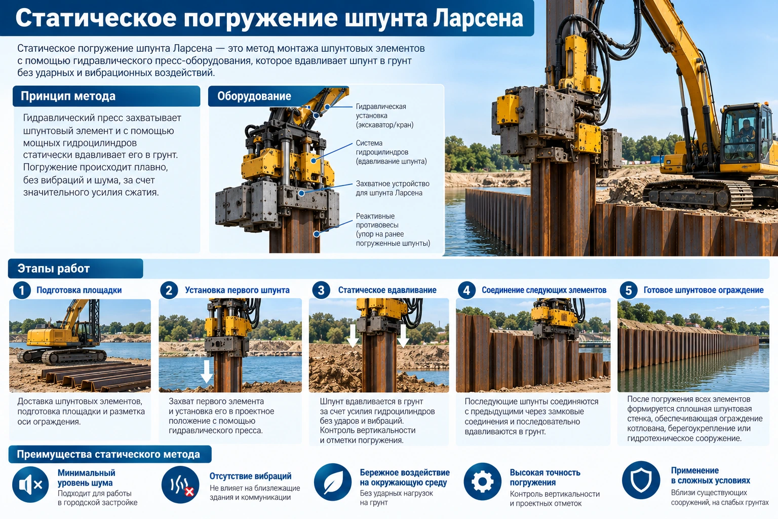 Фото Технология погружения шпунта Ларсена: основные методы и особенности