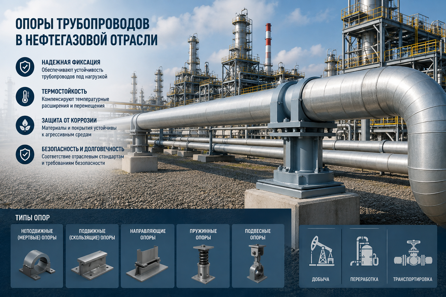Фото Опоры трубопроводов для нефтегазовой отрасли: особенности выбора