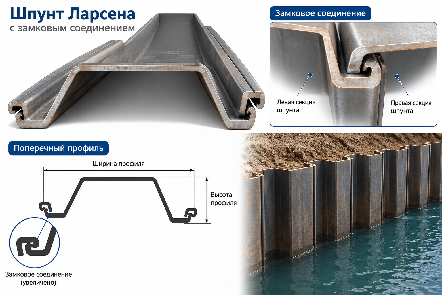Фото Что такое шпунт Ларсена и где он применяется, виды