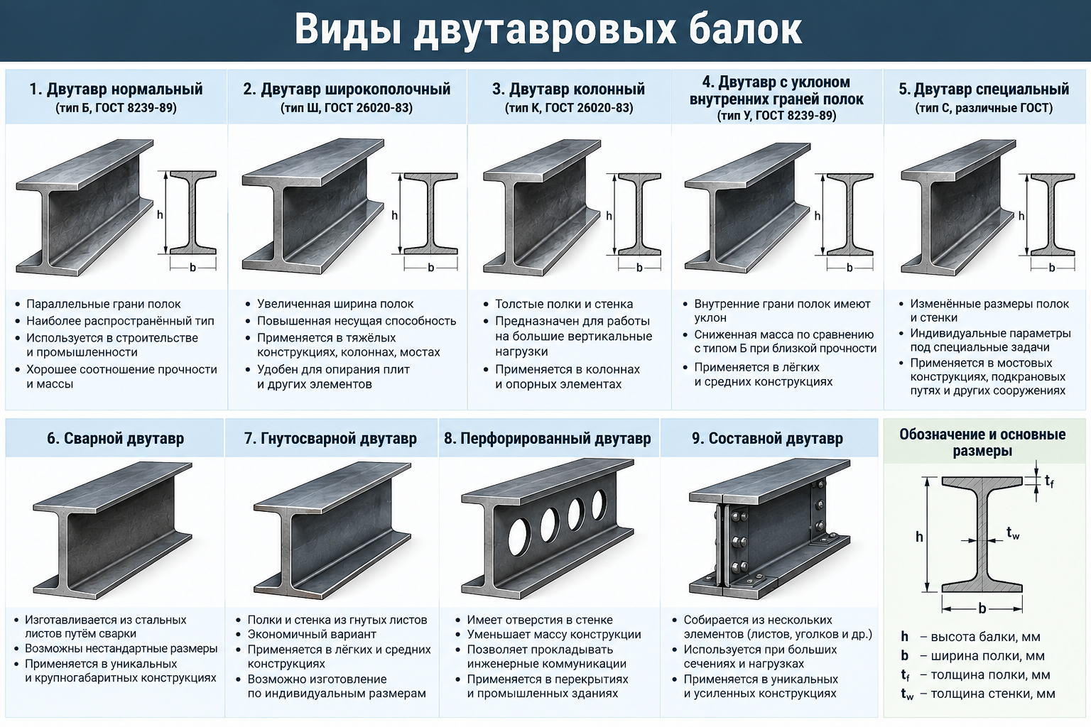 Виды двутавровых балок