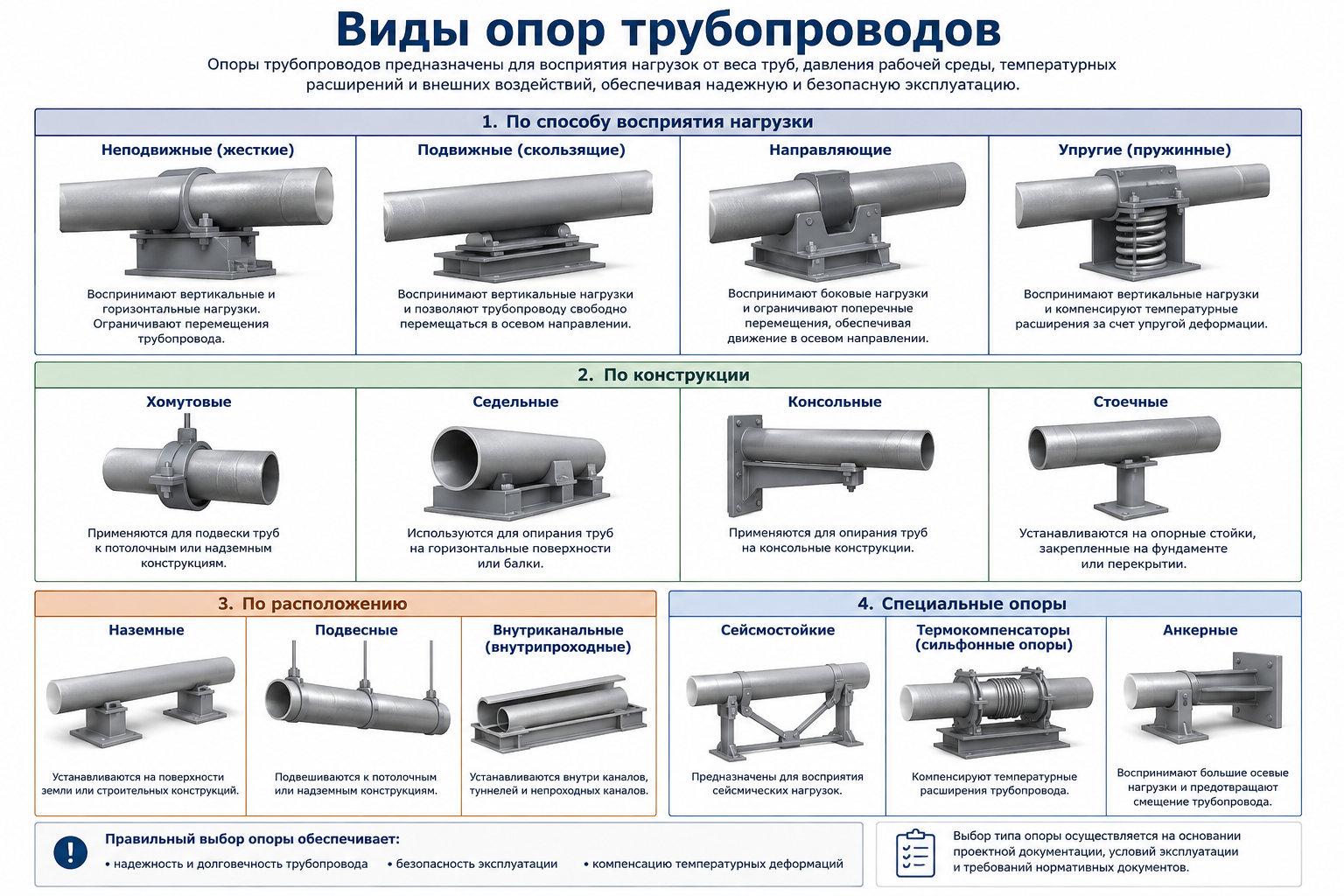 Виды опор трубопроводов