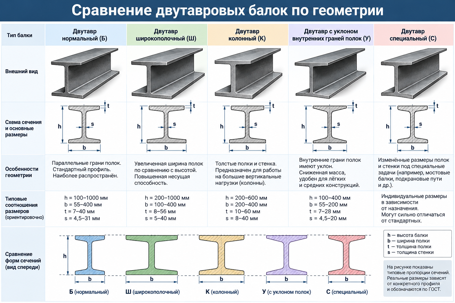 Сравнение двутавровых балок по геометрии