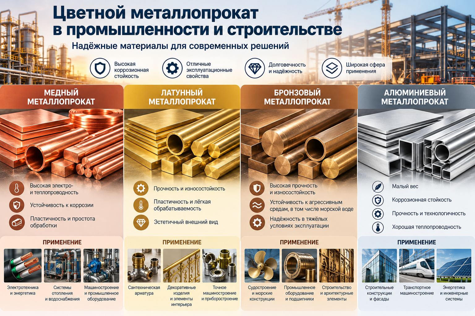 Цветной металлопрокат в промышленности и строительстве